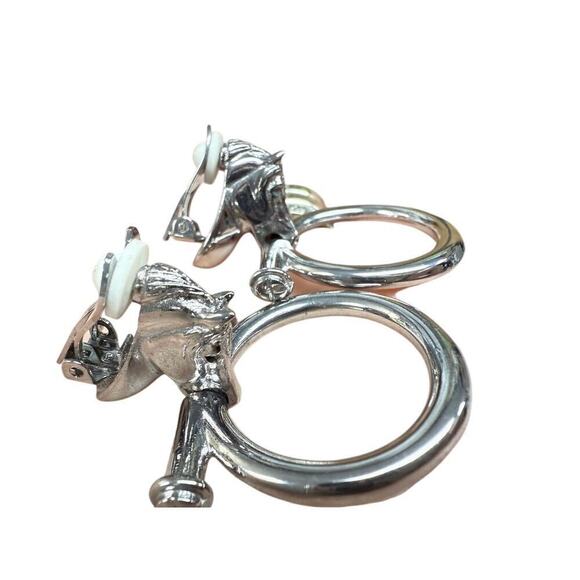 Vtg Signed Paolo Gucci Rare Horse Bit Hoop Signed Door Knocker Earrings Silver - Picture 3 of 7